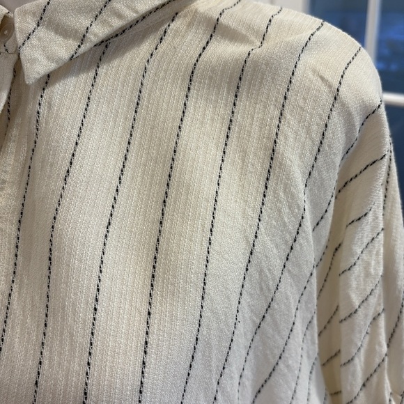 Eileen Fisher white & black strip button down shirt.  Size PM - Picture 6 of 9